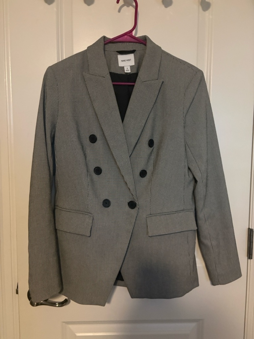 Nine West Gray Double-Breasted Houndstooth Blazer
